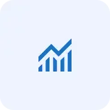 A blue and white logo of a bar graph