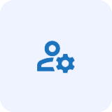 A blue icon with an image of a person and gear.